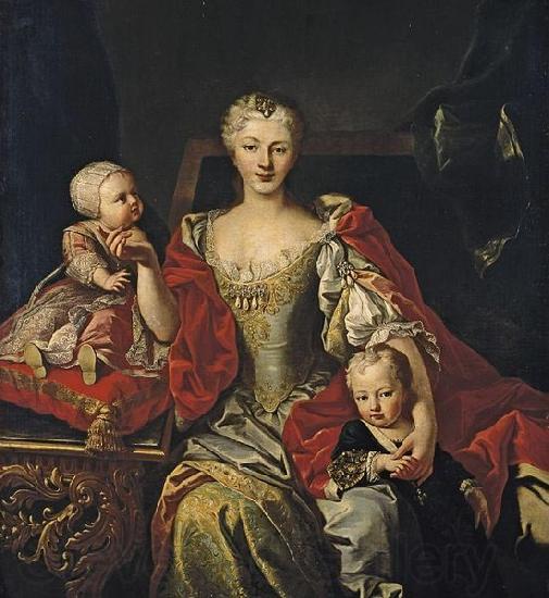 Martin van Meytens Portrait of Polyxena Christina of Hesse-Rotenburg with her two oldest children, the future Victor Amadeus III and Princess Eleonora Spain oil painting art